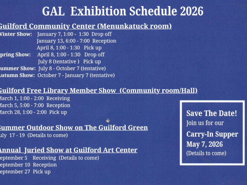 Guilford Art League Exhibition Schedule&nbsp;2026